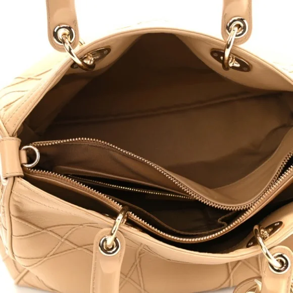 CHRISTIAN DIOR Beige Cannage Quilted Lambskin Leather Granville Polochon Bag - Picture 3 of 16